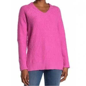Adrianna Papell Pink Bouclé Knit V-Neck Sweater – Size S